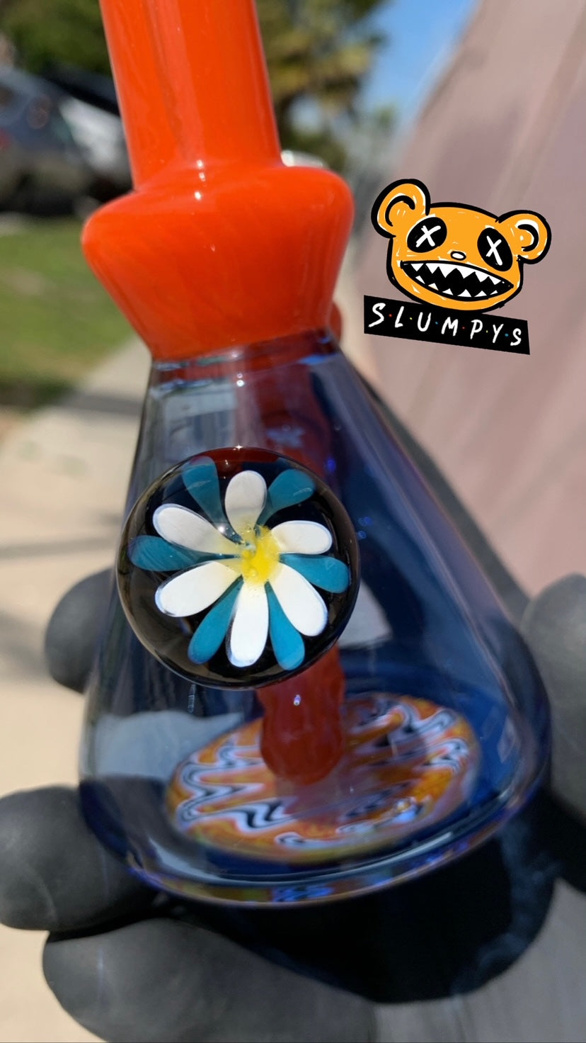 Ruckus Glass - 5" Wig Wag Flower Marble Rig (Blue/Orange)